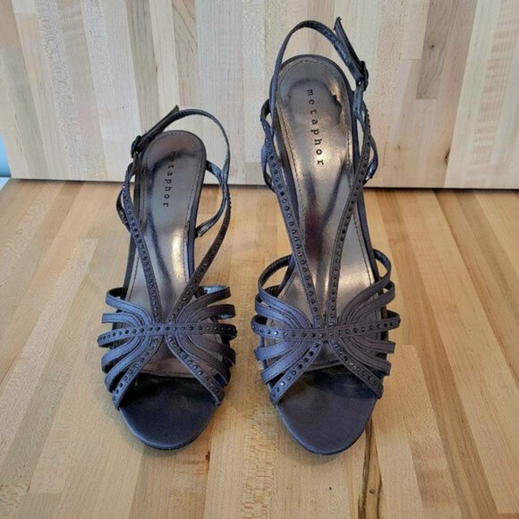 Metaphor Grey Rhinestone Strappy Evening Sandals. Size 9.5 - Picture 3 of 9